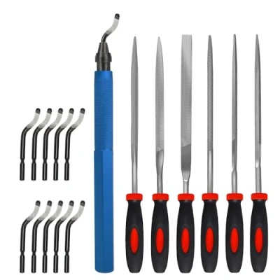 Abbildung von VASTOOLS Handentgrater Werkzeugsatz,Entgrater Werkzeug mit 10 Klingen und 6 Feilen Set,für Metall, Kupfer, Aluminium