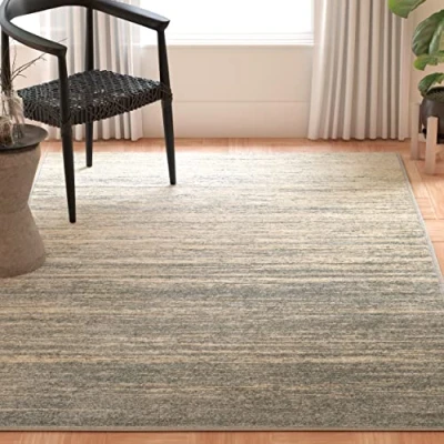 Abbildung von SAFAVIEH Modern Teppich für Wohnzimmer, Esszimmer, Schlafzimmer Adirondack Collection, Kurzer Flor, Schiefer und Creme, 91 X 152 cm