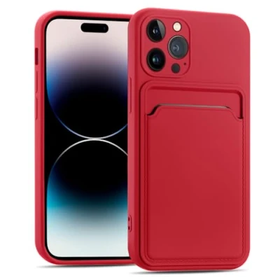 Abbildung von CoolGadget Card Case für iPhone 14 Pro Max, TPU Schutzhülle mit Kartenfach und erhöhtem Kantenschutz, Rot