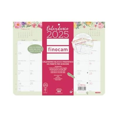 Abbildung von Finocam Design Wandkalender mit Magnet zum Schreiben 2025, monatliches Layout Januar 2025 Dezember (12 Monate) Italienisch