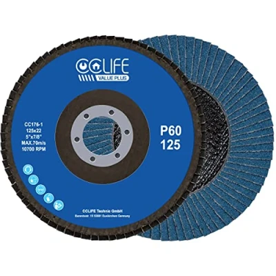 Abbildung von CCLIFE 10 Stück Profi Fächerscheiben 125 mm Korn 60/80 Lamellenscheiben Fächer Schleifscheiben, Körnung P60