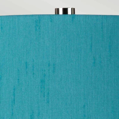 Abbildung von Elstead Lighting ISLA PN TL TEAL Tischleuchte E27 1x60W Keramik/Stahl weiß/Nickel poliert, Kunstseide grün H:64cm B:36cm Ø36cm dimmbar
