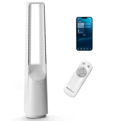 Abbildung von Pro Breeze 101cm rotorloser Ventilator Smart Home mit WLAN, Fernbedienung, LED Display, 6 Geschwindigkeiten Turmventilator sehr leise, 5 Betriebsmodi, Auto 60 Oszillation, 7h Timer