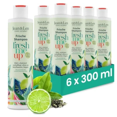 Abbildung von Jean &amp; Len Frische Shampoo Grüner Tee Limette, für normales bis schnell fettendes Haar, schützt vor Feuchtigkeitsverlust, ausgleichende Pflege, ohne Parabene und Silikone, vegan, 6 x 300 ml