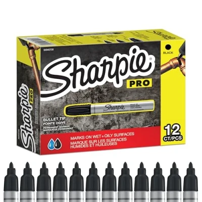 Abbildung von SHARPIE Permanent Marker mit Metallgehäuse kleine Patronenspitze schwarze Tinte 12 Stück