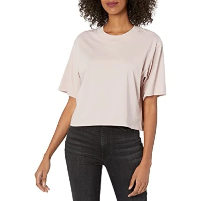 Abbildung von The Drop Damen Sydney T Shirt, kurzer Cropped Stil, Rundhalsausschnitt, Eisrosa, S