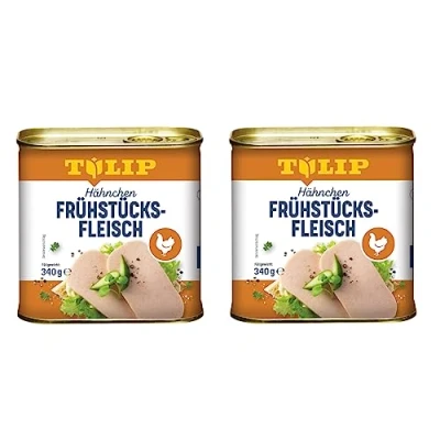 Abbildung von TULIP 2x Hähnchen Frühstücksfleisch 340g leckeres Hähnchenfleisch in der praktischen recycelbaren Konserve Geflügel Dose 80%