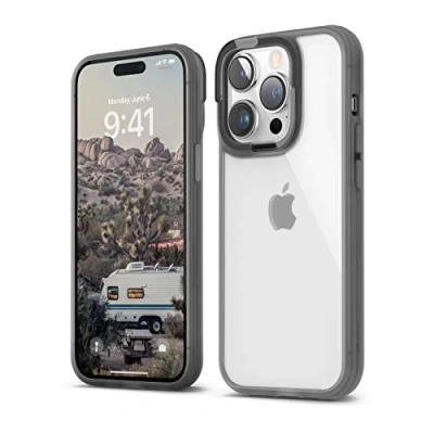 Abbildung von elago Doppelter Transparenter Hülle Kompatibel mit iPhone 14 Pro (6.1&quot;), PC + TPU Technologie, Vergilbungsschutz, Kristallklar, Stoßsicherer Stoßfängerabdeckung, Ganzkörperschutz (Schwarz)
