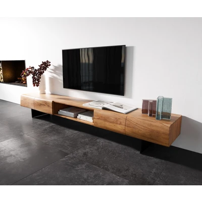 Abbildung von Lowboard New Live Edge 240 cm Akazie Natur 4 Türen 1 Fach Fuß schwebend Metall Schwarz