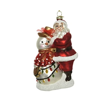 Abbildung von Kaemingk Christbaumschmuck Glas 16cm Weihnachtsmann und Schneemann Weihnachtskugeln mundgeblasen rot