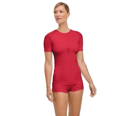 Abbildung von FALKE Damen Baselayer Shirt Warm Round Neck W S/S TS Funktionsmaterial schnelltrocknend 1 Stück, Rot (Red 8644) neu umweltfreundlich, L