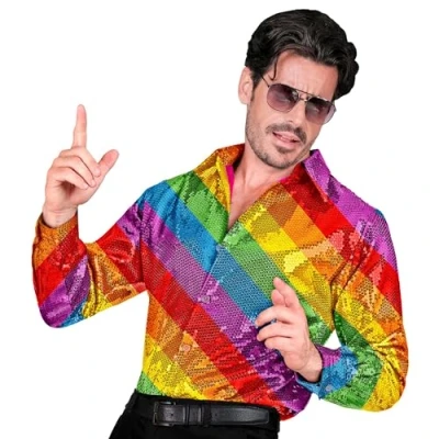 Abbildung von W WIDMANN MILANO Party Fashion Pailletten Hemd für Herren, Disco Fever, Schlagermove, Animal Print, Herrenhemd