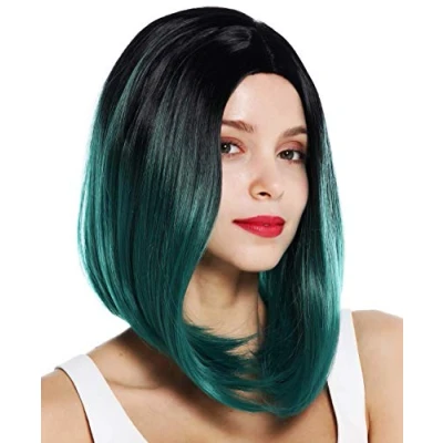 Abbildung von WIG ME UP ZM 1769 BDR1B Perücke Damenperücke kurz glatt Longbob Mittelscheitel Ombre Schwarz Grün