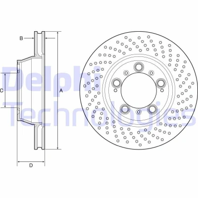 Abbildung von DELPHI BG9226C Bremsscheibe 330 28 5 Belüftet, gelocht beschichtet hochgekohlt ohne Radlager, ABS Sensorring PORSCHE: 911 Coupe, Cabrio