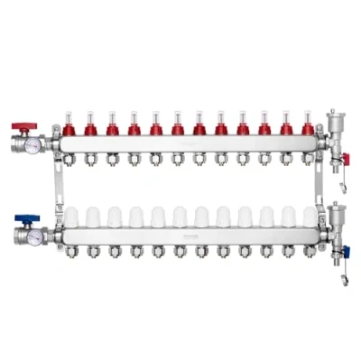 Abbildung von VEVOR 12 Heizkreise, Heizkreisverteiler Edelstahl, Kugelhähne mit G Gewinde für Zu und Rücklauf, 5 L/min Durchfluss, Fußbodenheizung, Verteiler 1/2 Zoll Adaptern Durchflussmesser