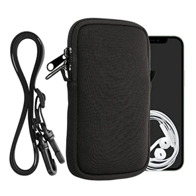 Abbildung von kwmobile Handytasche für Smartphones L 6,5&quot; Neopren Handy Hülle Schwarz mit Kordel Tasche Handykette 16,5 x 8,9 cm Innenmaße