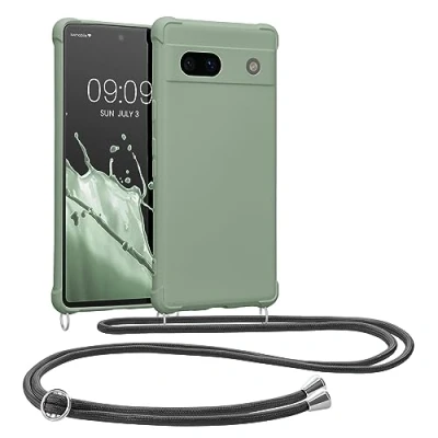 Abbildung von kwmobile Necklace Case kompatibel mit Google Pixel 7a Hülle Cover Kordel zum Umhängen Silikon Schutzhülle Graugrün