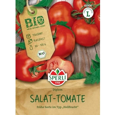 Abbildung von Sperli BIO Salat Tomatensamen, Hellfrucht, F1 83306 Frühe Sorte Packungsinhalt für 7 Pflanzen Wuchshöhe ca. 2m Samen Gemüse, Gemüsesamen, Saatgut
