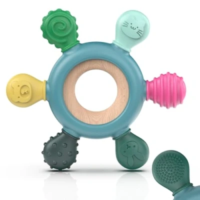 Abbildung von Beißring für Babys, Baby Zahnen Spielzeug aus Silikon, Ruder Greifling Beißspielzeug, BPA frei Nursing Zubehör 3+ Monate Babys Kleinkinder