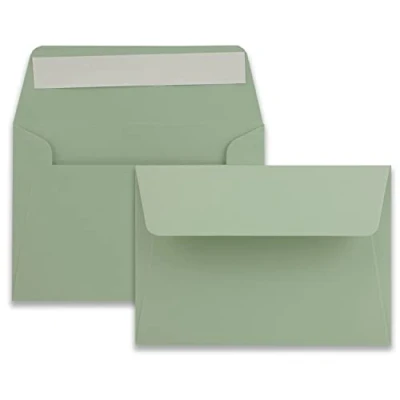 Abbildung von 25x Brief Umschläge B6 Eukalyptus 12,5 x 17,5 cm Haftklebung 120 g/m² breite edle Verschluss Lasche hochwertige Einladungs