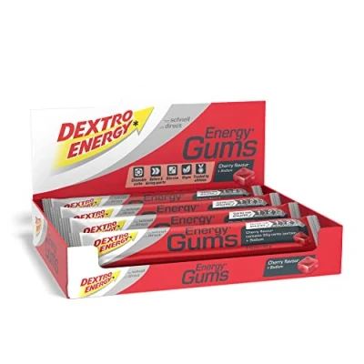 Abbildung von Dextro Energy Gums Cherry + Natrium leckeres Fruchtgummi für Ausdauersportler 15x45g Vegan