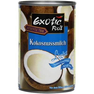 Abbildung von Exotic Food Kokosnussmilch, light, Fettgehalt: ca. 6 %, 400ml (1 x 400 ml Packung)