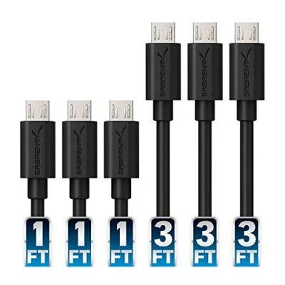 Abbildung von Sabrent Micro USB Kabel Schnellladekabel (3 x 30cm + 3 90cm) Ladekabel High Speed 5V 3A, Handy Datenkabel, für Galaxy S7/S6/J7, Huawei, Motorola, Nokia und anderen Geräten (CB U631)