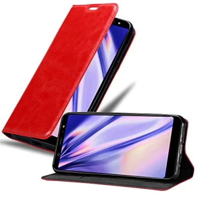 Abbildung von Cadorabo Hülle kompatibel mit Samsung Galaxy A6 PLUS 2018 aus Premium Kunst Leder Flip Klappbare Stoßfeste Magnetische [Standfunktion] [Kartenfächern] Cover für Tasche in Rot