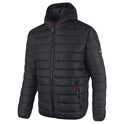 Abbildung von Lee Cooper Workwear Herren Steppjacke mit durchgehendem Reißverschluss, Thermo Arbeitskleidung, Kapuze, gepolstert, Schwarz, XL