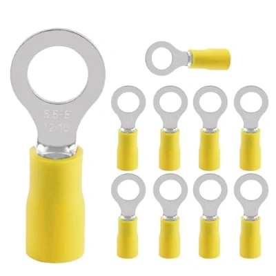 Abbildung von 10 Stück Ringkabelschuhe,Teilisoliert Quetschverbinder,Kabelverbinder,4,0 6,0 mm² gelb Loch Ø M6 PVC weiblicher Steckverbinder,Ringkabelschuhe Set für Verbinden von Kabeln oder Litzen