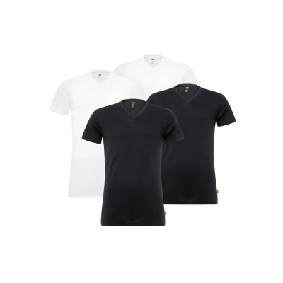 Abbildung von Levi&#039;s 4ER PACK Vausschnitt Kurzarm Tshirt basic, Herren, Größe: Medium, Weiß schwarz