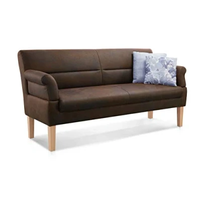 Abbildung von Cavadore 3 Sitzer Sofa Kira mit Federkern / Sitzbank für Küche, Esszimmer Inkl. Armteilfunktion 189 x 94 81 Antiklederoptik braun