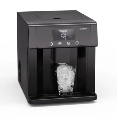 Abbildung von Klarstein Eiswürfelmaschine Edelstahl Eiswürfelbereiter, 3 Eiswürfelgrößen, 15 kg/24 h, Touch Display, Liter Wassertank, Eiswürfelspender, Ice Maker, Schwarz