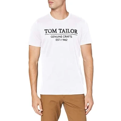 Abbildung von TOM TAILOR Herren T Shirt mit Logo Print aus Bio Baumwolle, White, M