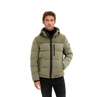 Abbildung von TOM TAILOR Herren Puffer Jacke mit Kapuze 1033545, 10415 Dusty Olive Green, XL