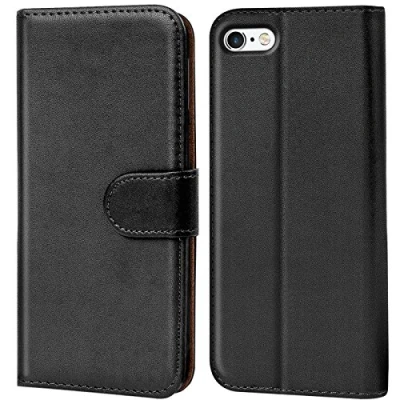 Abbildung von Verco iPhone 5 / 5s SE Hülle, Handyhülle für Apple 1. Gen. Tasche PU Leder Flip Case Brieftasche Schwarz