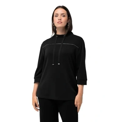 Abbildung von Ulla Popken AVEC Pierres Fantaisie Collection Classic COL Montant ET Manches 3/4 Sweatshirt, Damen, Größe: 50/52, Noir