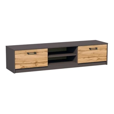 Abbildung von Home Collective TV Schrank 160cm breit Lowboard mit matter Oberfläche Fernsehtisch (abgerundete Kante und Metall Rollschienen Fernsehkommode) 2 Türen Regalen, aus laminiertem Board graphit Eiche