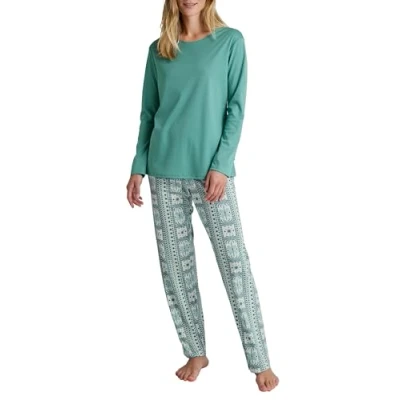 Abbildung von CALIDA Palm Dreams Pyjama, lang Damen, weich, pflegeleicht, natürliche Wärmeisolation
