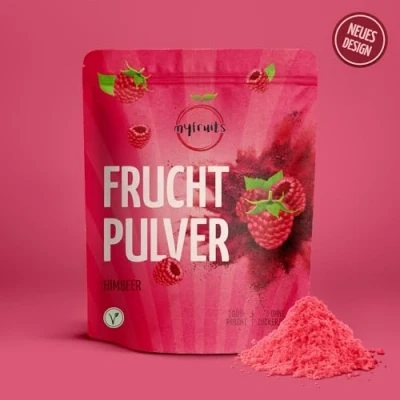 Abbildung von myfruits Himbeerpulver, gefriergetrocknet, 350g, ohne Zusätze, zu 100% getrocknete und gemahlene Himbeeren, Fruchtpulver für Smoothie, Shakes &amp; Joghurt…