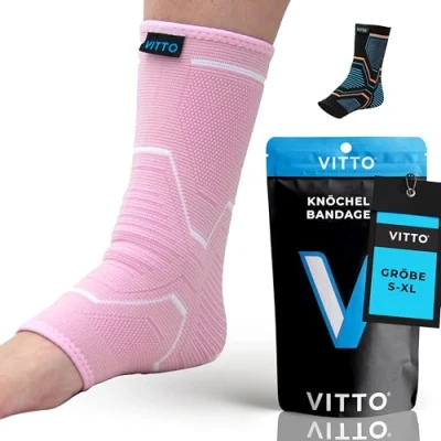 Abbildung von VITTO Sprunggelenkbandage, Fußbandage bei Bandschäden, Schwachen Gelenken, Verstauchtem Gelenks und Arthritis (Rosa, XL)