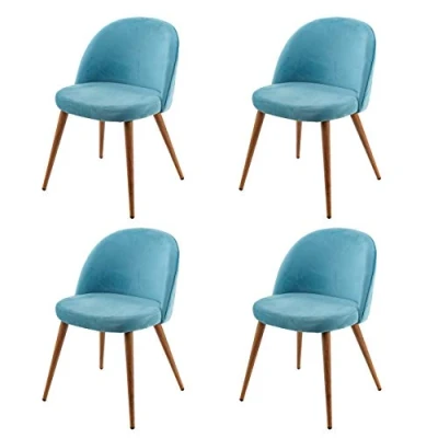 Abbildung von Mendler 4er Set Esszimmerstuhl HWC D53, Stuhl Küchenstuhl Retro 50er Jahre Design, Samt türkis