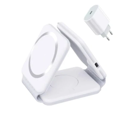 Abbildung von 3 in 1 Ladestation Samaray 15W faltbares kabelloses Reiseladegerät Kompatibel mit iPhone 12 15 iWatch &amp; AirPods. USB C Adapter im Lieferumfang enthalten!