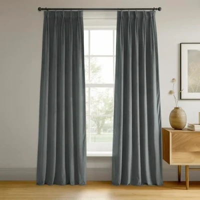 Abbildung von HPD Half Price Drapes Signature Verdunkelungsvorhänge aus Samt für Schlafzimmer, 63,5 x 30,5 cm, plissiert, VPCH 184005 120 FP (1 Panel), Naturgrau