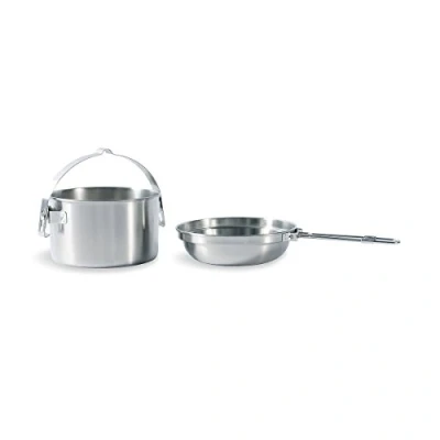 Abbildung von Tatonka Camping Kochset Kettle 4,0 L Topf und Pfanne aus Edelstahl 4 Liter Volumen Mit Henkel zum Aufhängen Ø 23,5 x 14 cm, Silber