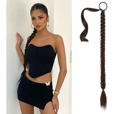 Abbildung von Haarteil Zopf Pferdeschwanz Haarverlängerung Voluminös Gewellt Braun 80cm, Braid Extensions Verlängerung
