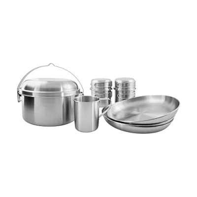 Abbildung von Tatonka Camping Kochgeschirr Picnic Set III (10 teilig) Edelstahl Geschirr fürs Picknick zu dritt Mit Topf, Pfanne, Tellern und Bechern (inkl. Deckel) Schadstofffrei &amp; lebensmittelecht