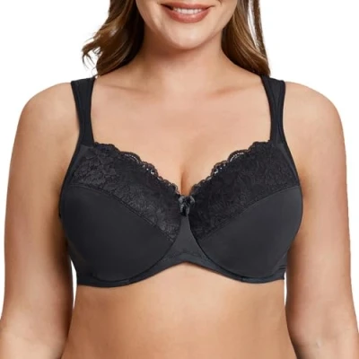 Abbildung von MELENECA Damen BH mit Bügel Spitze Klassischer Große Größen Minimizer Schwarz 80J
