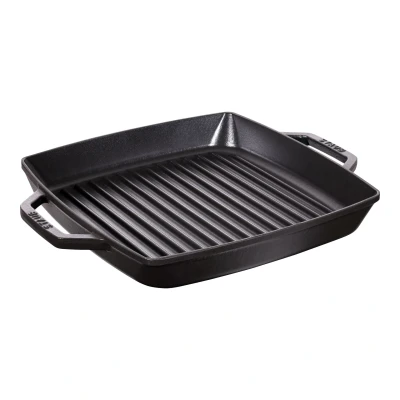 Abbildung von STAUB Gusseisen Grillpfanne mit zwei Griffen, Induktionsgeeignet, Quadratisch, 28 cm, Schwarz