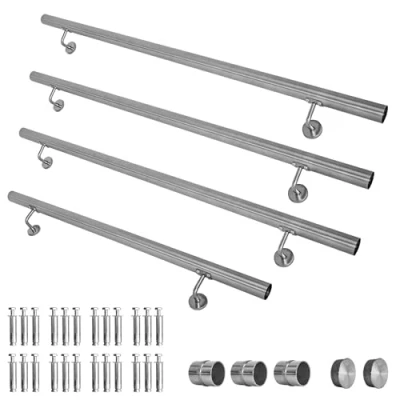 Abbildung von V2Aox Handlauf Treppengeländer aus Edelstahl, Durchmesser: 4,2 cm, Rostfrei &amp; Wetterfest, Inklusive Montagematerial, Halter, Länge: 500 cm